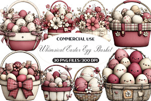 Whimsical Easter Egg Basket Clipart, an Illustration by Black Bird Studio