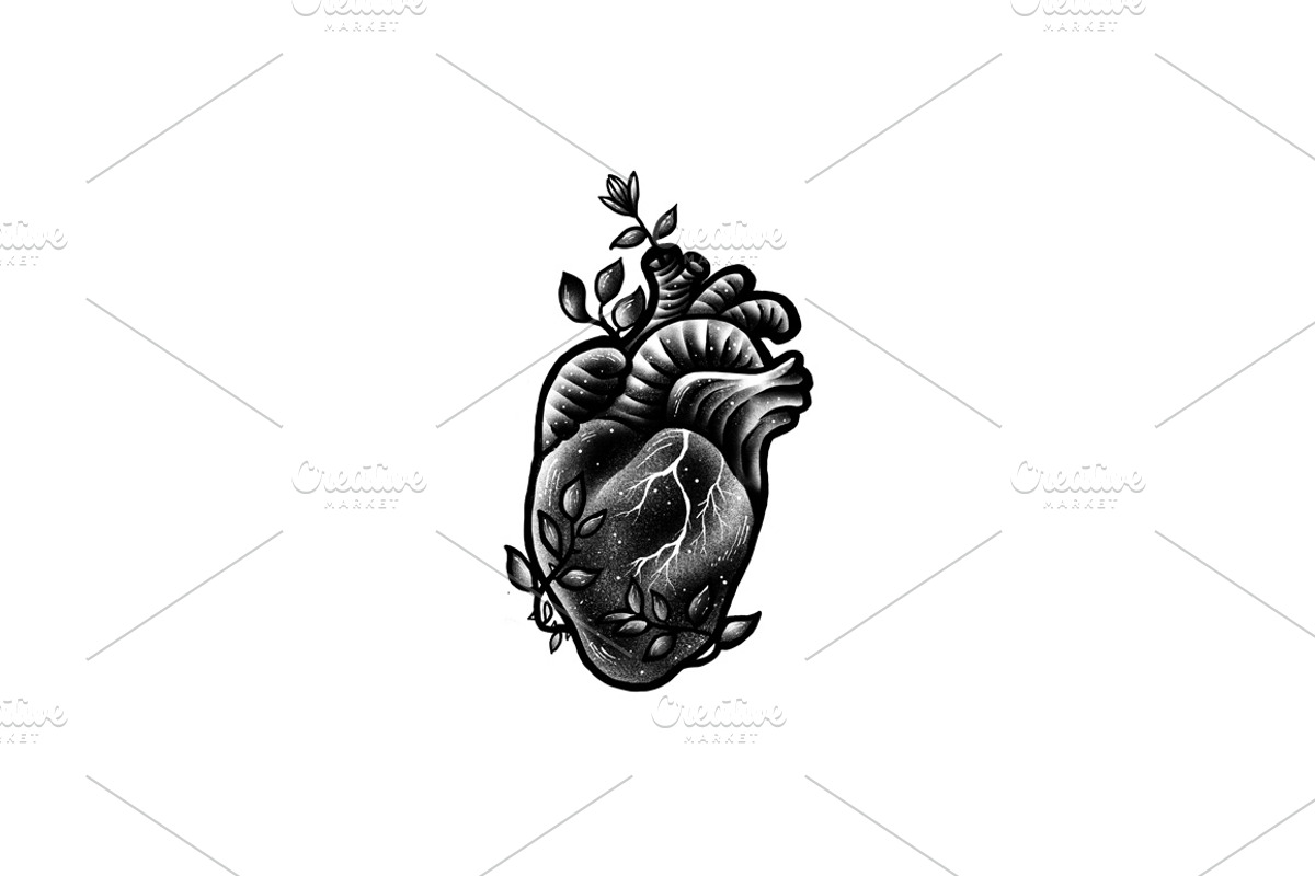 Human Heart | Tattoo Style, an Education Illustration by Design by sebrodbrick (Photo 2 of 11)