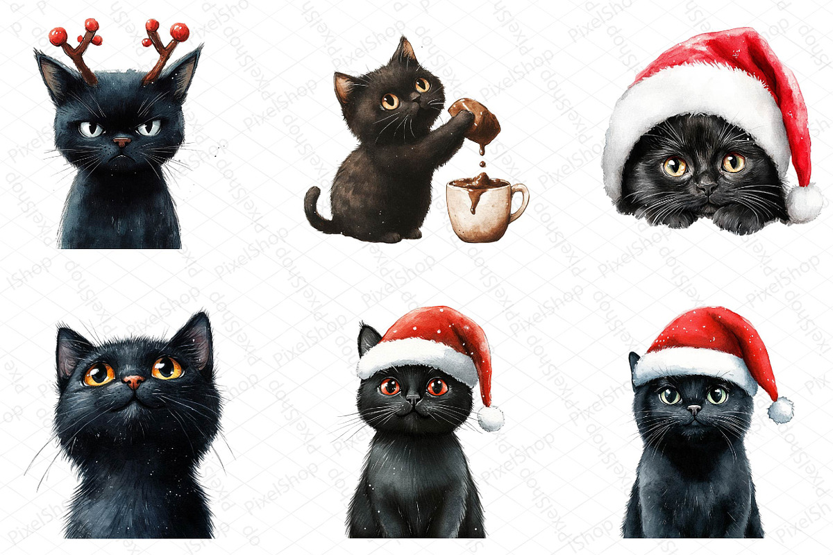 Christmas Funny Black Cat Clipart, an Illustration by DreamPrint404 (Photo 2 of 6)