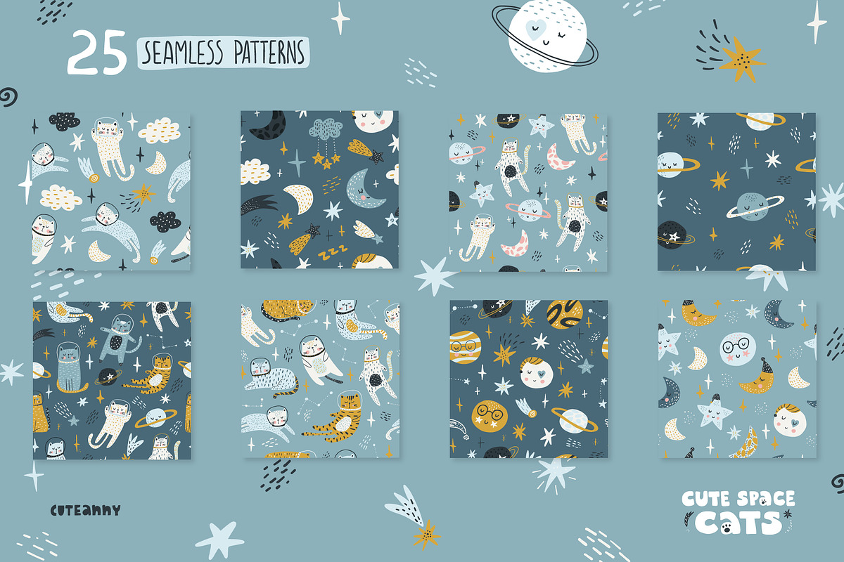 Cute space cats - graphic collection, a Pattern Graphic by Cuteanny Design (Photo 4 of 10)