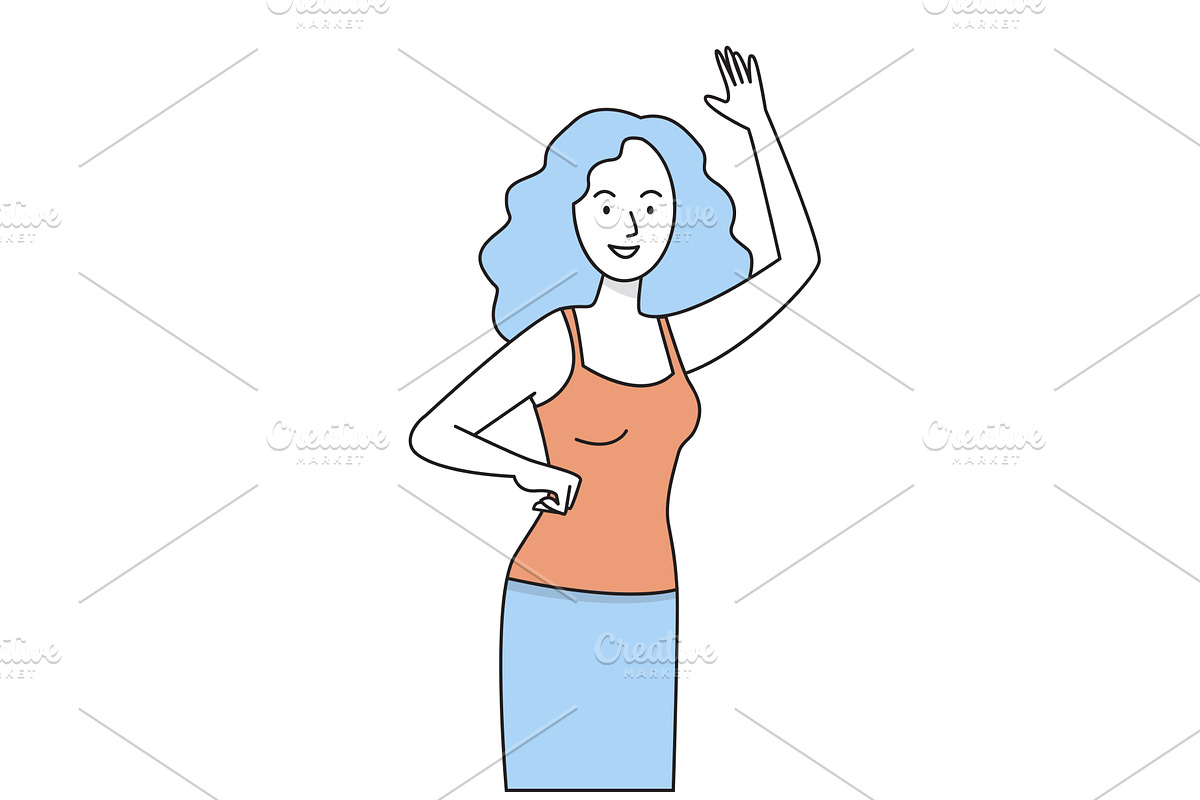 Woman waving hand flat vector, a Person Illustration by art PVP - market