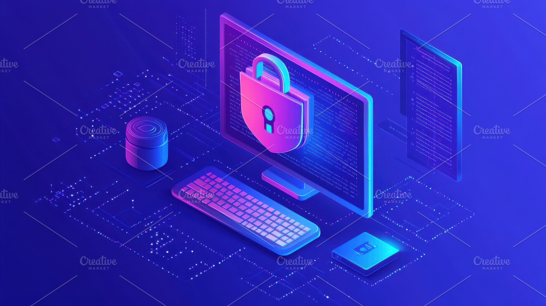 Secure digital network: A padlock ic, a Background Photo by Pixeness