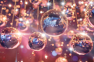 Multiple disco balls suspended in mi, a Photo by Iftikhar Alam