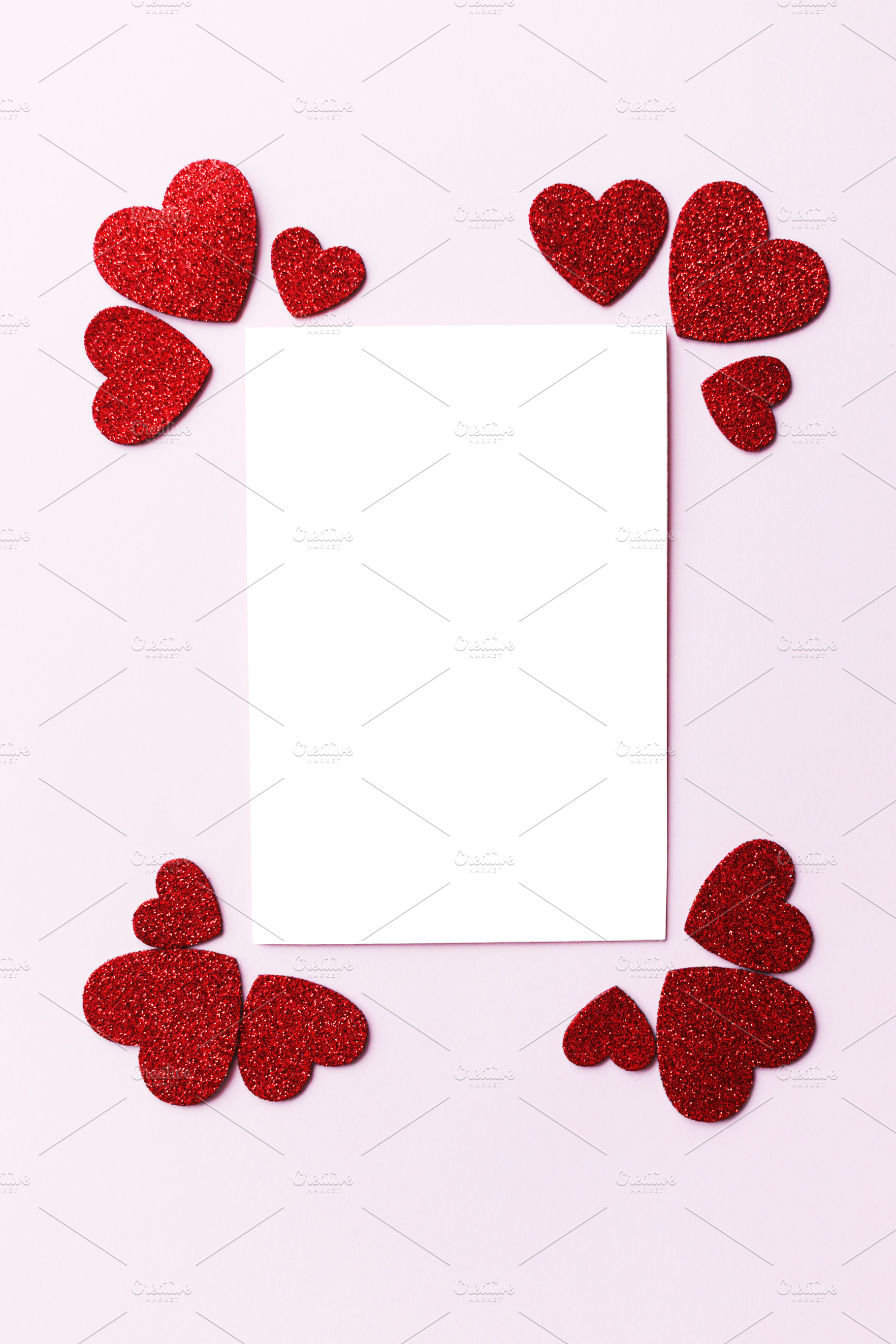 Valentines day card mockup. Empty greeting card flat lay with st, a Holiday Photo by Sonjachni