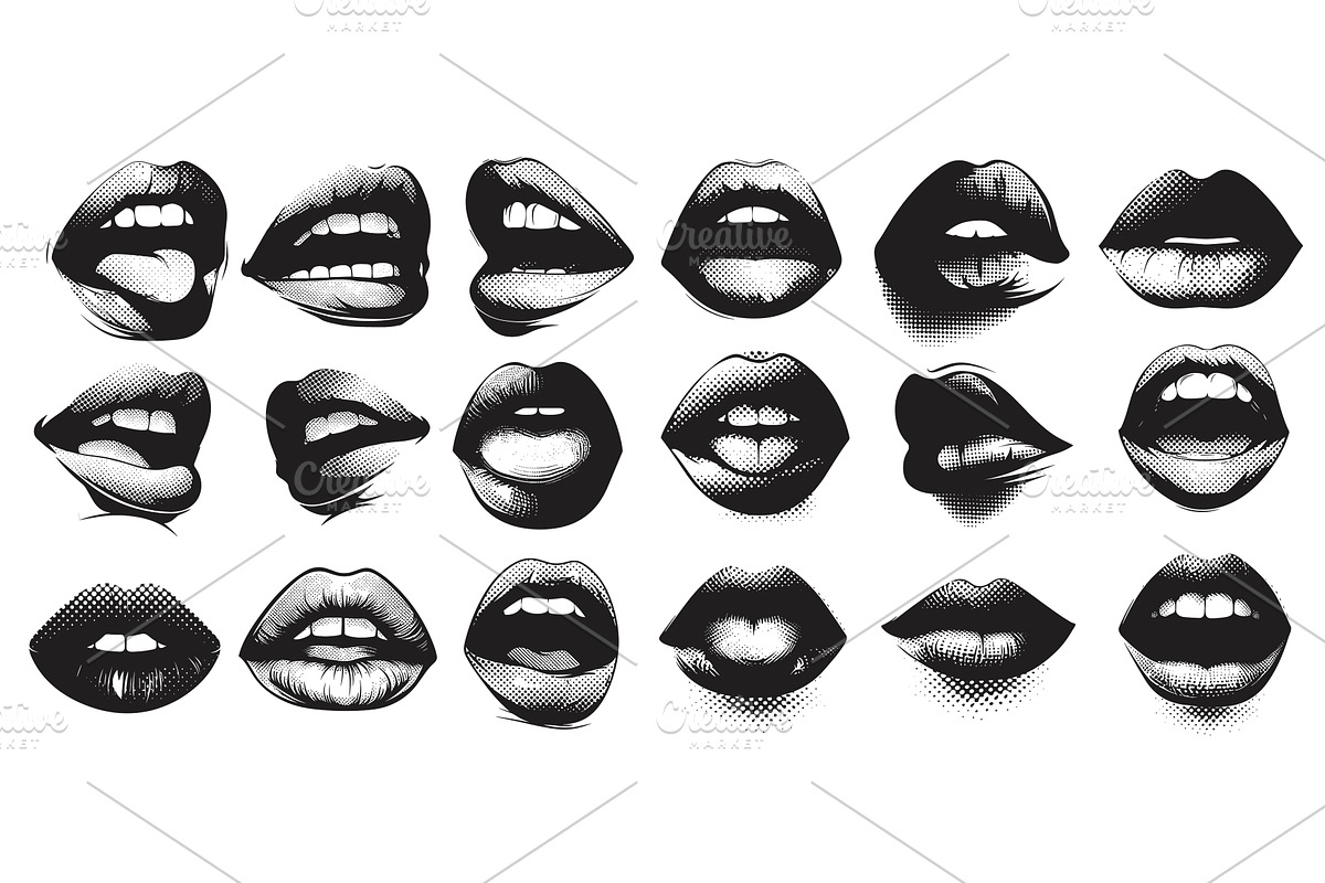 Halftone lips. Monochrome female, an Object Illustration by Stock-Smart-Start