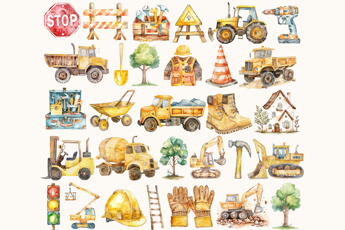 Kids Construction Clipart Bundle, a Decorative Illustration by ClipArtCharm (Photo 2 of 4)