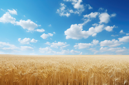 Wheat field and blue sky with clouds, a Photo by Iftikhar Alam