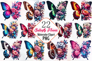 Butterfly Flowers Sublimation Clipar, an Illustration by RobertsArt
