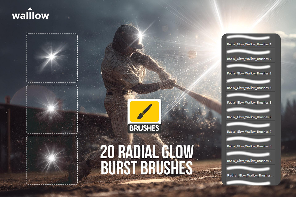 Radial Glow Burst Photoshop Brushes, a Brush Add-On by Walllow Creatives (Photo 1 of 3)
