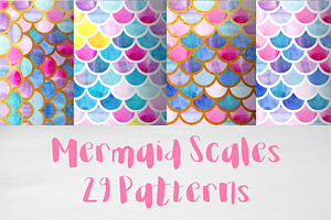 Watercolor mermaid scales patterns