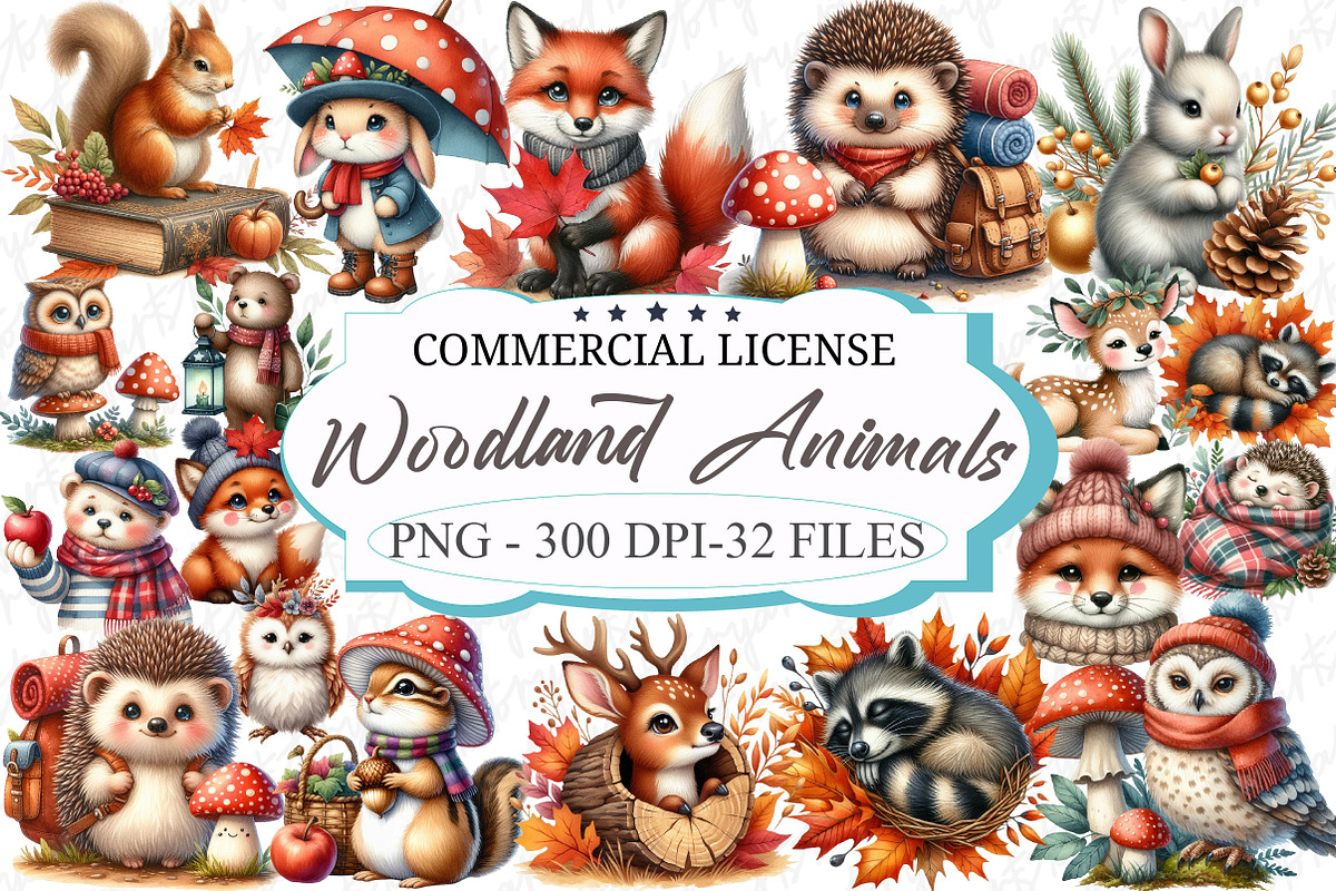 Watercolor Woodland Animals Clipart, a Graphic by designcity5 (Photo 1 of 5)