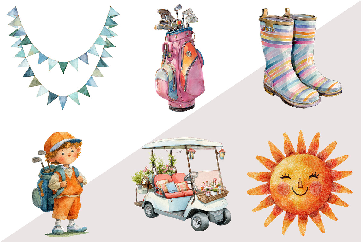 Watercolor Cute Golf Clipart, an Illustration by Design Market (Photo 2 of 3)