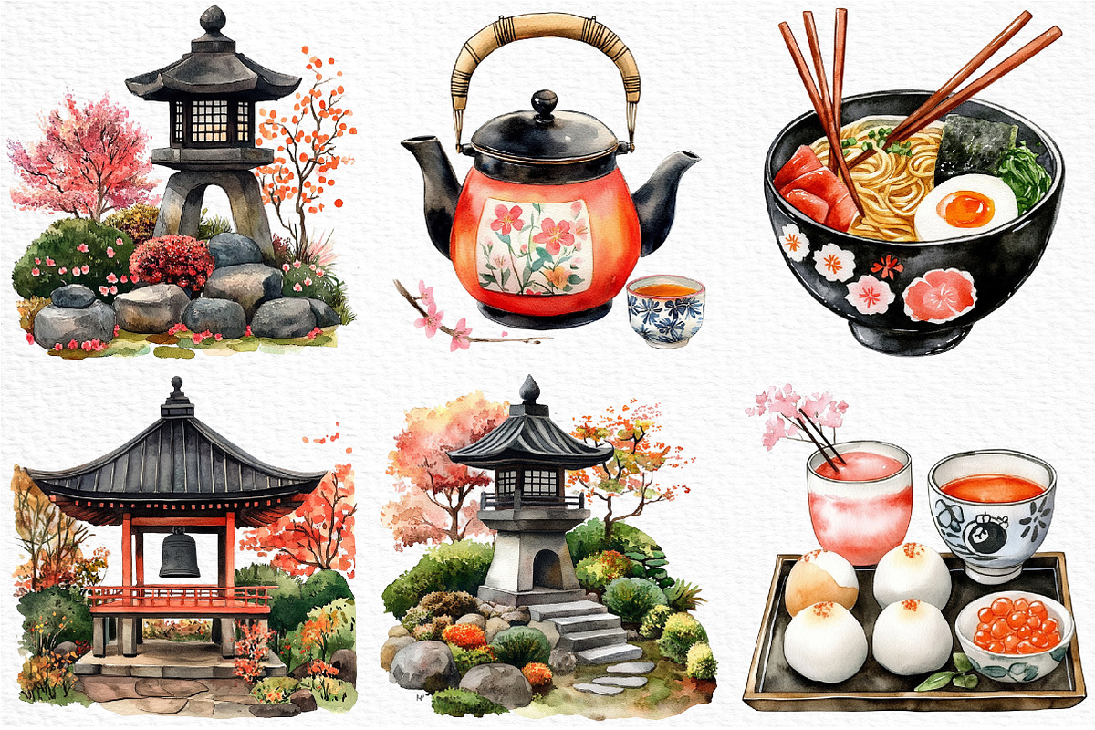 Watercolor Japan Clipart PNG, an Illustration by Craft Nest (Photo 4 of 12)
