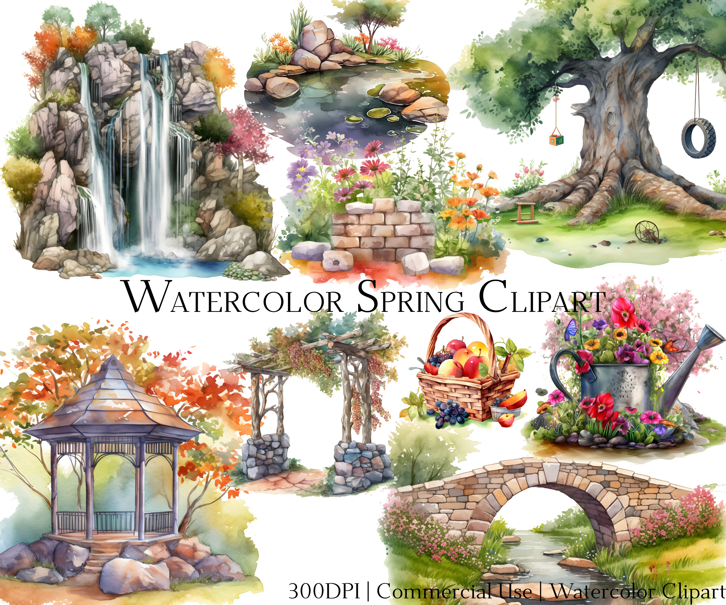 Watercolor Spring Clipart, an Object Graphic by ArtisticTimberStudio
