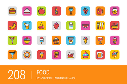 208 Food Icons, an Outline Icon by Vectors Market