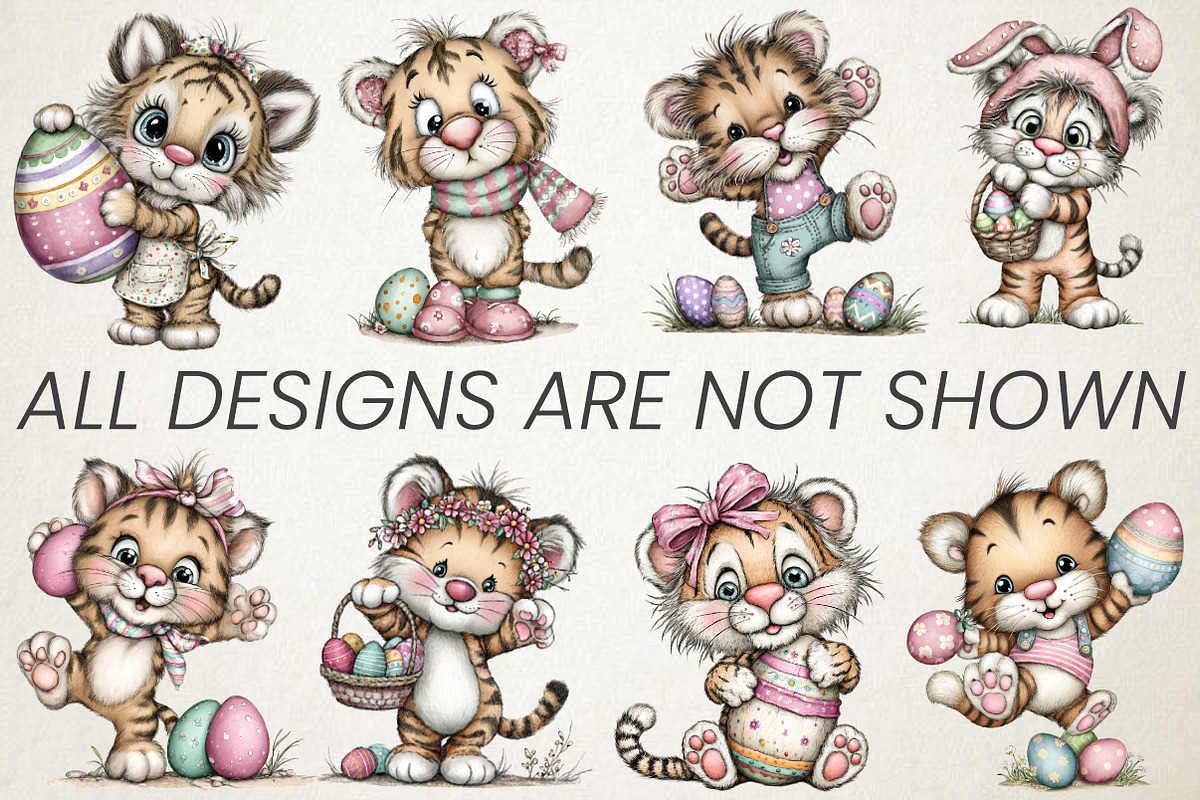 Quirky Easter Tiger Clipart Bundle, an Animal Illustration by RobertsArt (Photo 4 of 6)