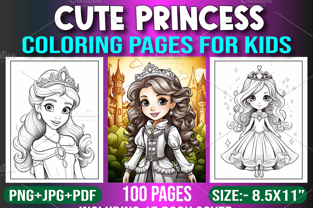 Cute Princess Coloring Pages for Kid, a Stationery Template by Design Station (Photo 1 of 6)