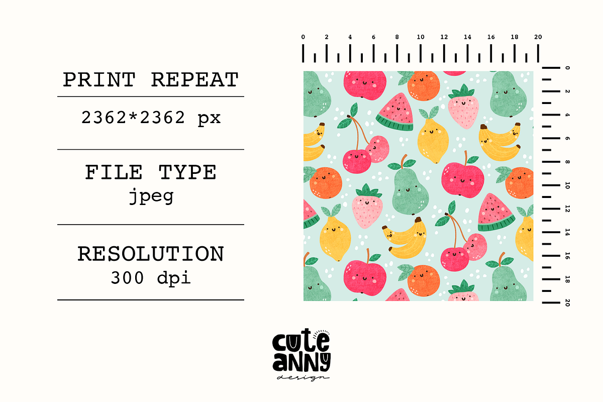 Pattern with funny fruits, a Pattern Graphic by Cuteanny Design (Photo 2 of 4)