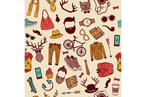 Hipster Pattern. Beard Sneakers