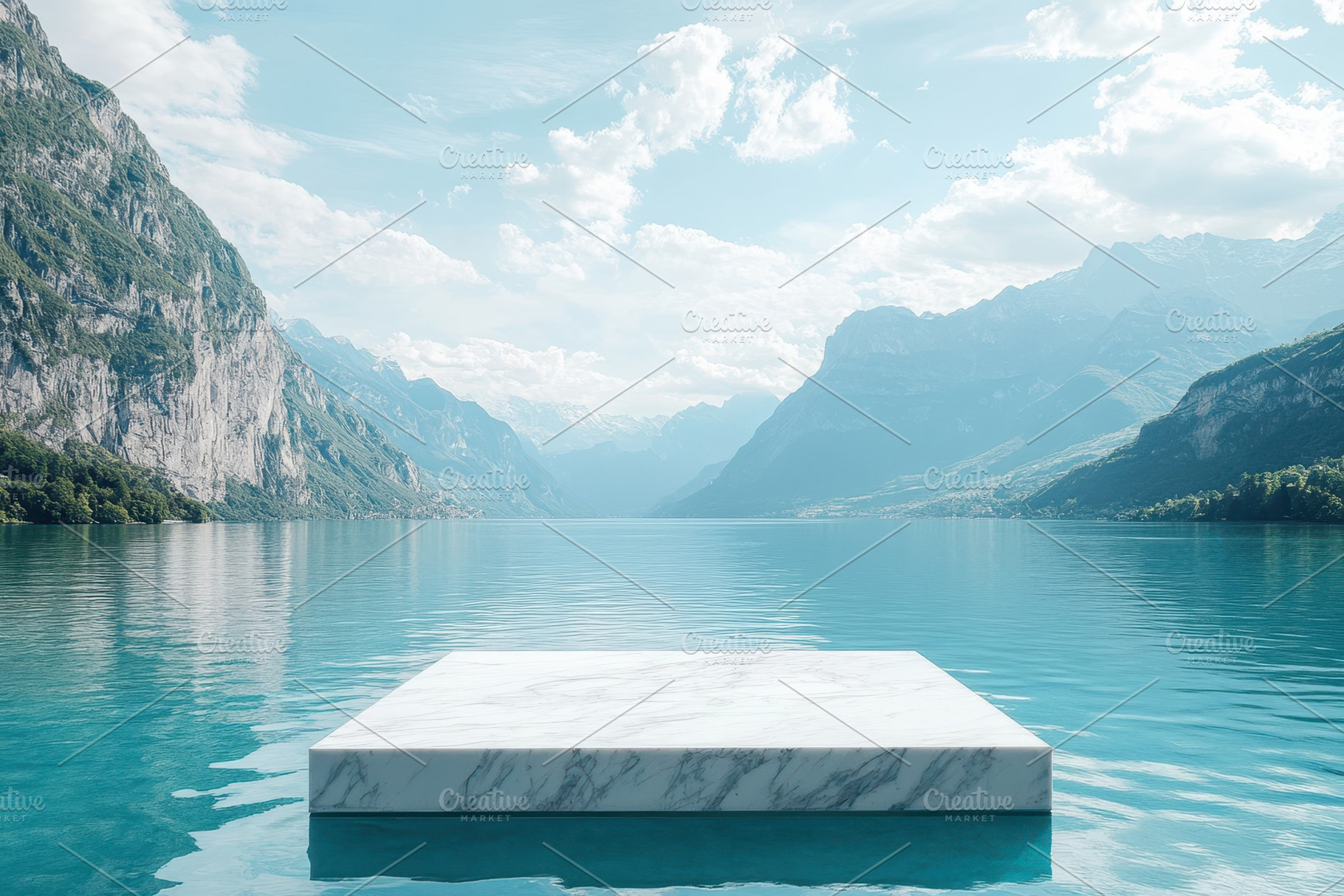 Minimalist marble platform floating, a Photo by Pavel_design