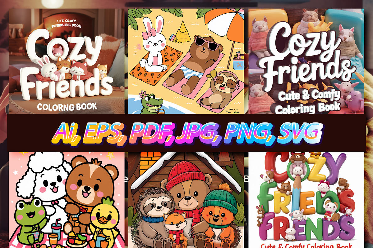 Cozy Friends Cute & Comfy Coloring, an Animal Illustration by Printable Design Store (Photo 2 of 4)