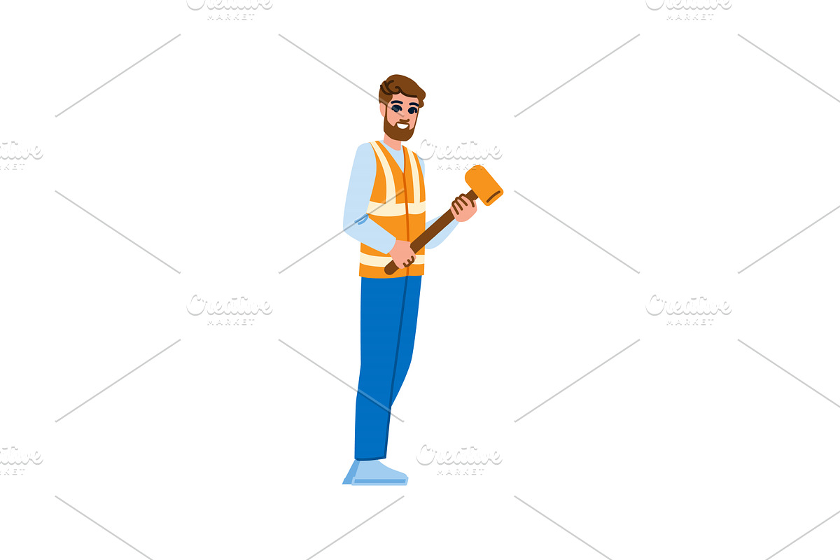 Construction worker holding mallet, an Illustration by pikepicture