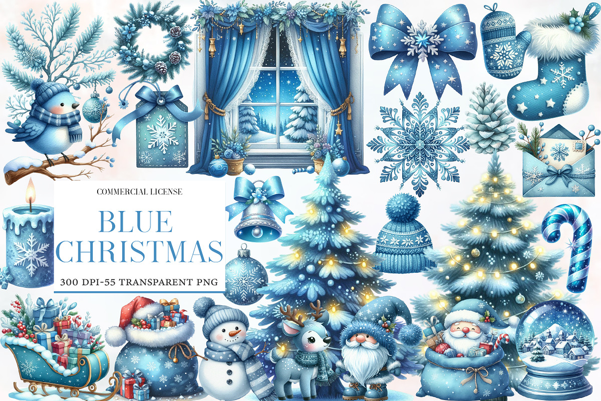 Blue Christmas Clipart Sublimation, an Illustration by Designworld (Photo 1 of 6)