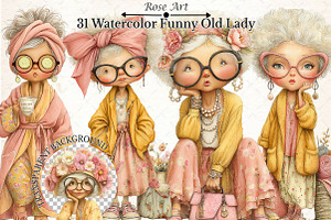 Watercolor Funny Old Lady Clipart, a Seasonal Illustration by Rose Art