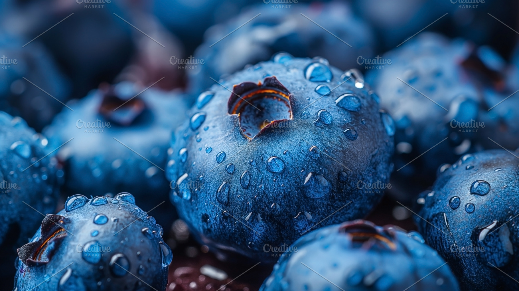 Close-up of fresh blueberries glistening with water droplets, sh, a Food & Drink Photo by ImageMir