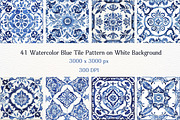 41JPG Watercolor Blue Tile Patterns, a Pattern Graphic by Vachira Digital Studio (Thumbnail 4 of 5)