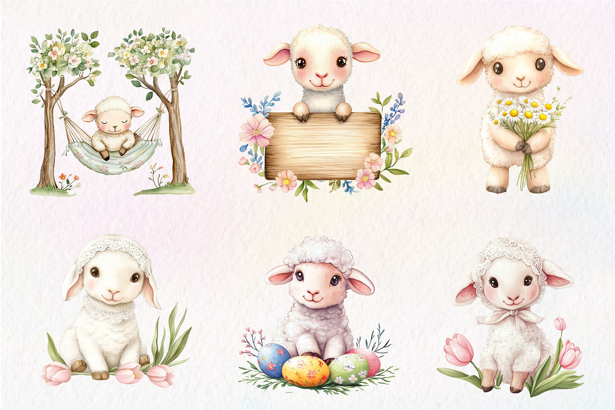 Watercolor Spring Floral Baby Lamb, an Illustration by CreationArt (Photo 4 of 9)
