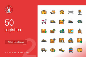50 Logistics Filled Line Icons, an Icon by IconBunny