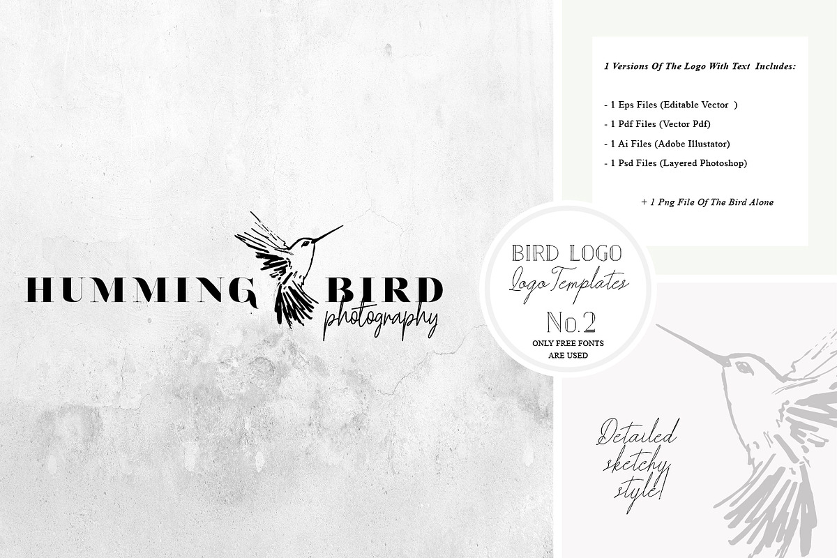 Bird Logo -Sketchy Artistic style 2, a Branding & Logo Template by Whimsical Logoshop