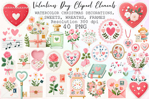 Valentines Day Clipart Vintage Eleme, an Illustration by Sublimation Artist