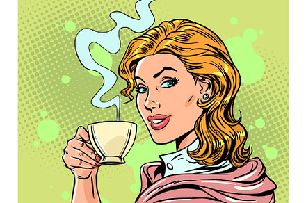 Pop Art Retro The woman drinks a, a Food Illustration by studiostoks