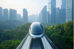 Futuristic Transport Sleek Silver, an Architecture Photo by Lermont51
