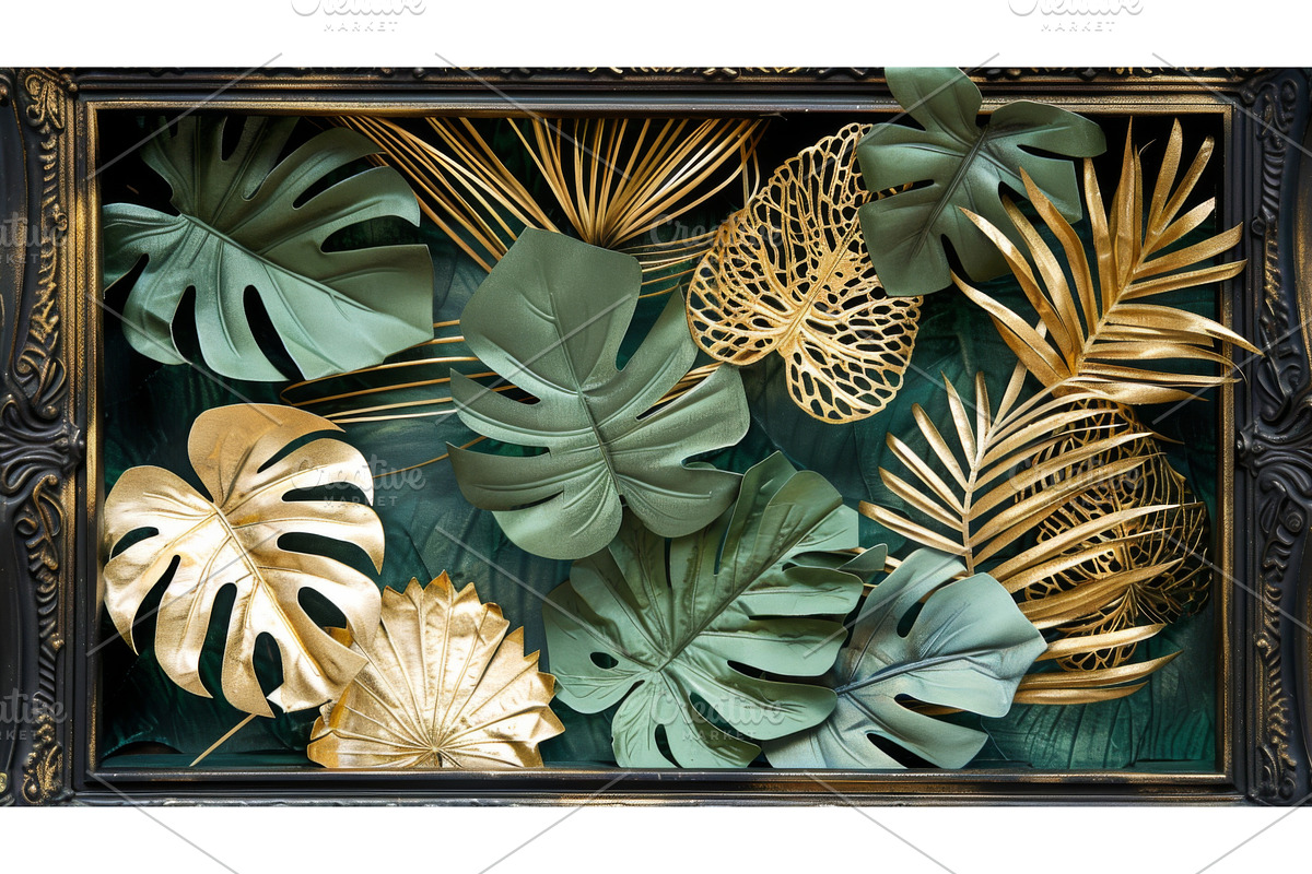 Green and Gold Tropical Leaves, an Illustration by tilialucida