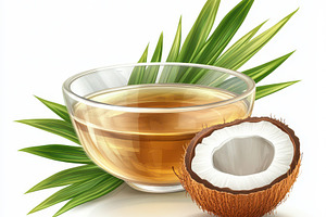 Coconut oil in a glass bowl with coc, a Food & Drink Photo by Pixeness Studio