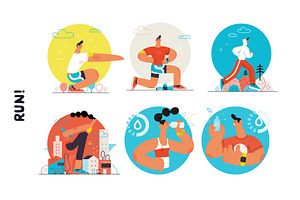 RUN! Flat Vector Illustrations Set