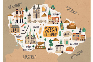 Map of Czech Republic with towns, an Education Illustration by Good Studio