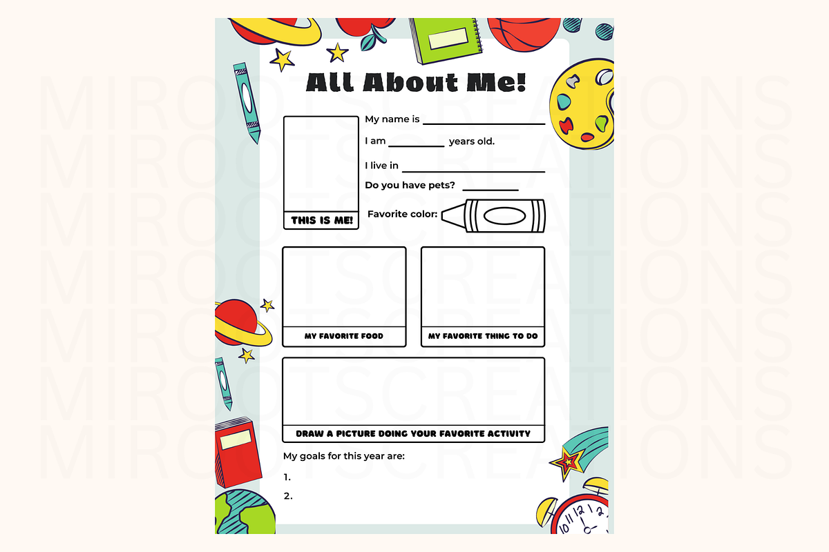 All About Me Printable Worksheet, an Education Illustration by MIRoots Design Studio (Photo 3 of 8)