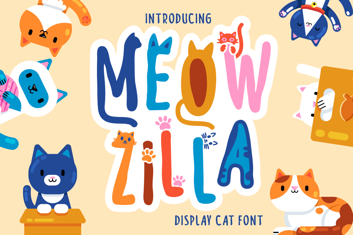 Meow Zilla - Display Cat Theme Font, a Font by PutraCetol Studio (Photo 1 of 11)