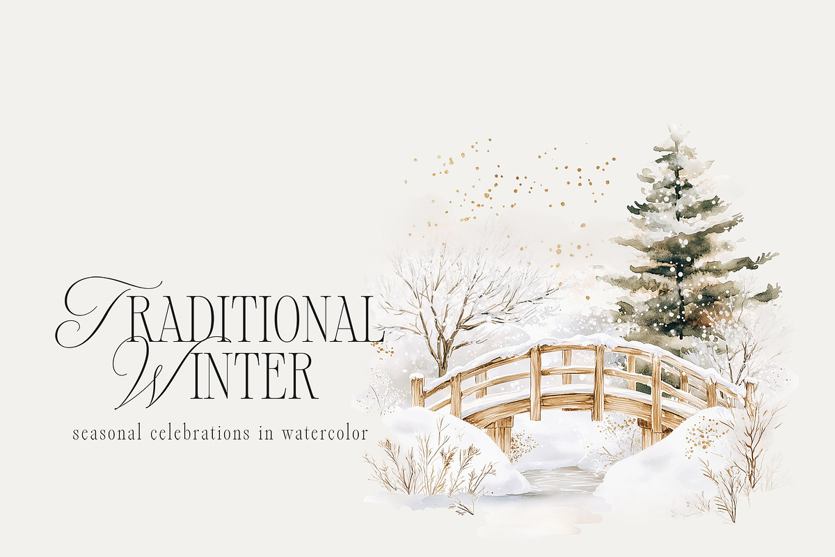 Traditional Winter - Watercolor Set, a Seasonal Illustration by studioequinox (Photo 3 of 9)