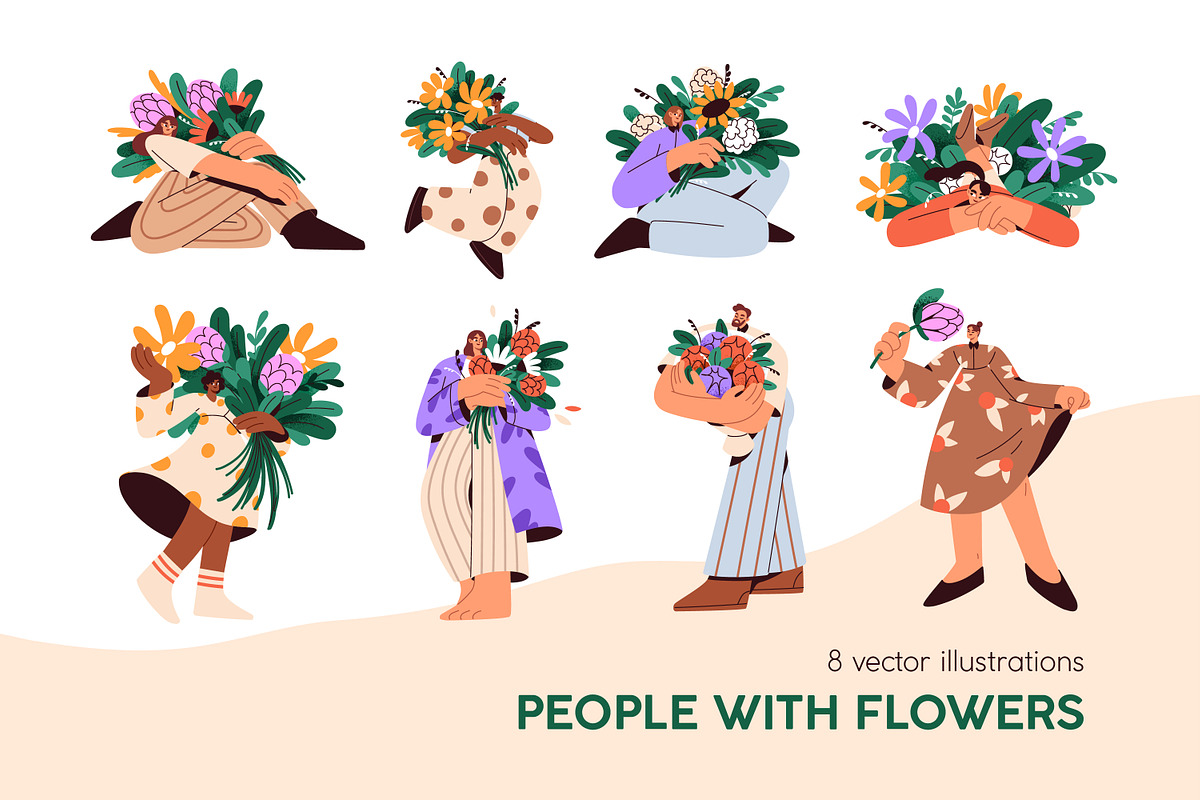 People holding flower bouquets set, a Person Illustration by Good Studio (Photo 1 of 16)