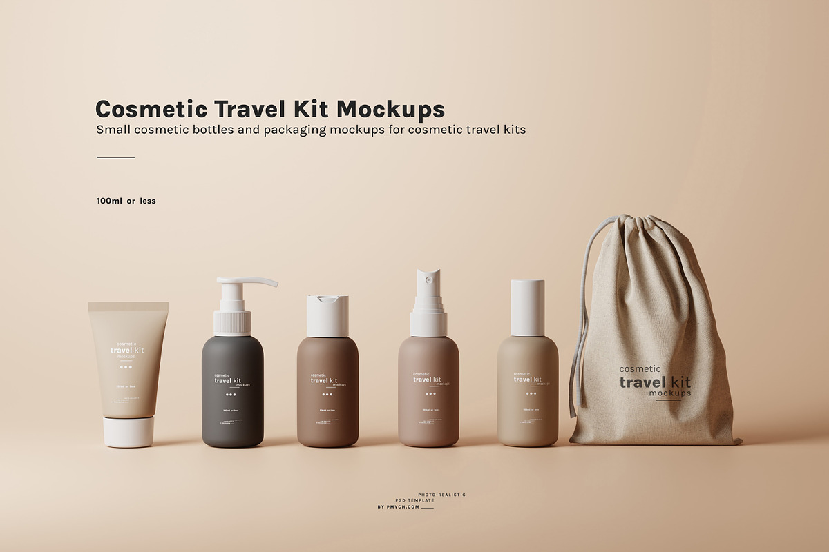 Cosmetic Travel Kit Mockups, a Packaging Mockup by pmvch (Photo 1 of 53)