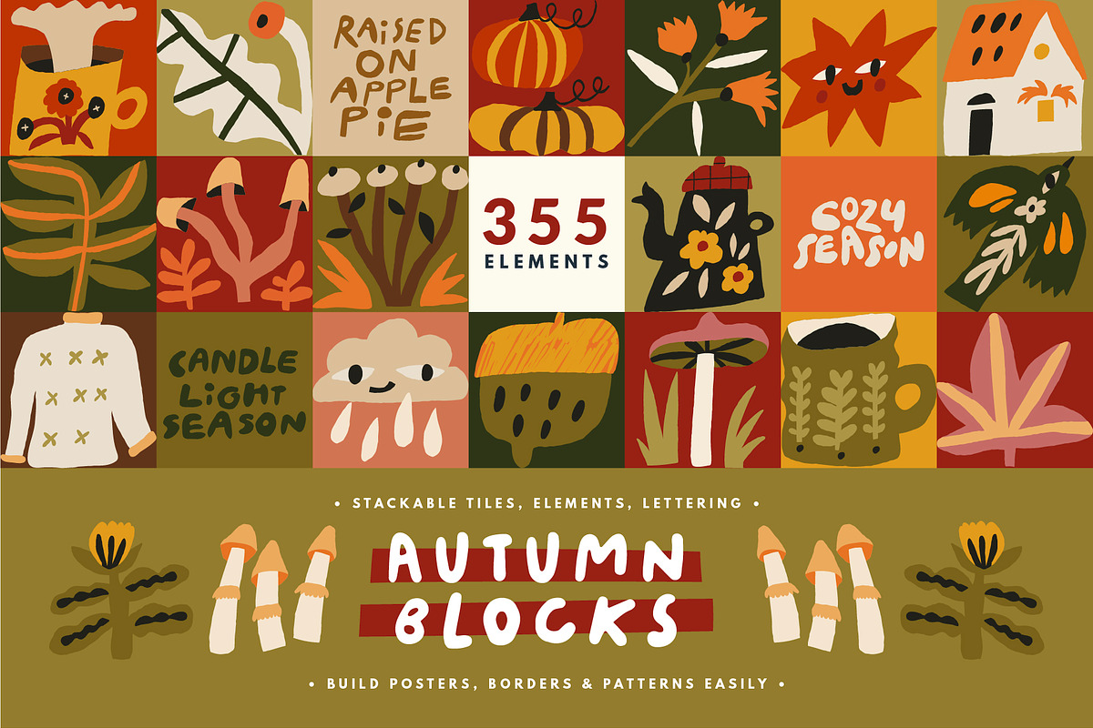 Autumn Blocks Fall Elements Clipart, a Seasonal Illustration by Olia (Photo 1 of 28)