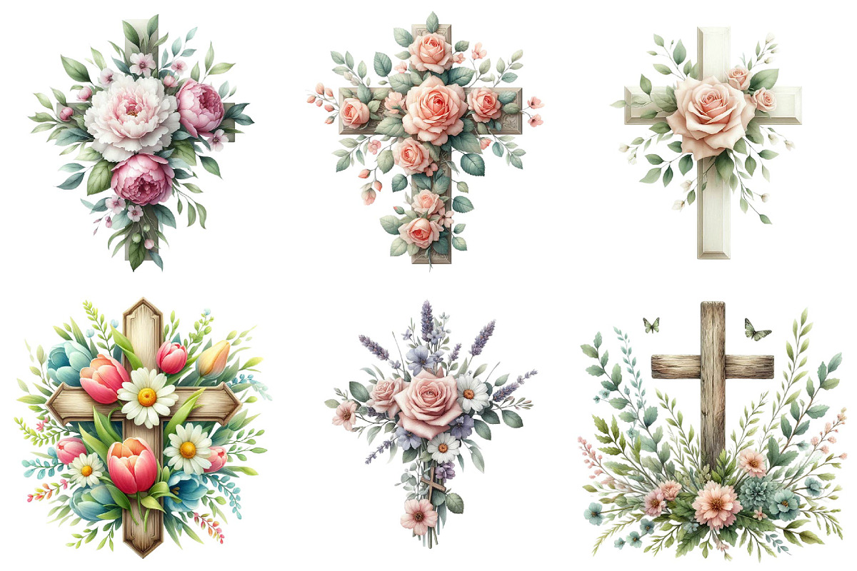 Floral Easter Cross Clipart, an Illustration by DreamPrint404 (Photo 5 of 6)