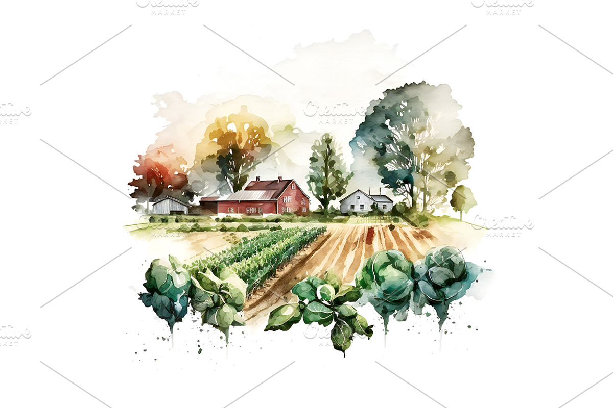 Farms - Watercolor illustrations 01, an Illustration by Graxaim Mock-up (Photo 5 of 9)