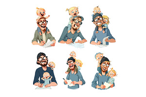 Father teaching kids cartoon vector, a Person Illustration by Onyx