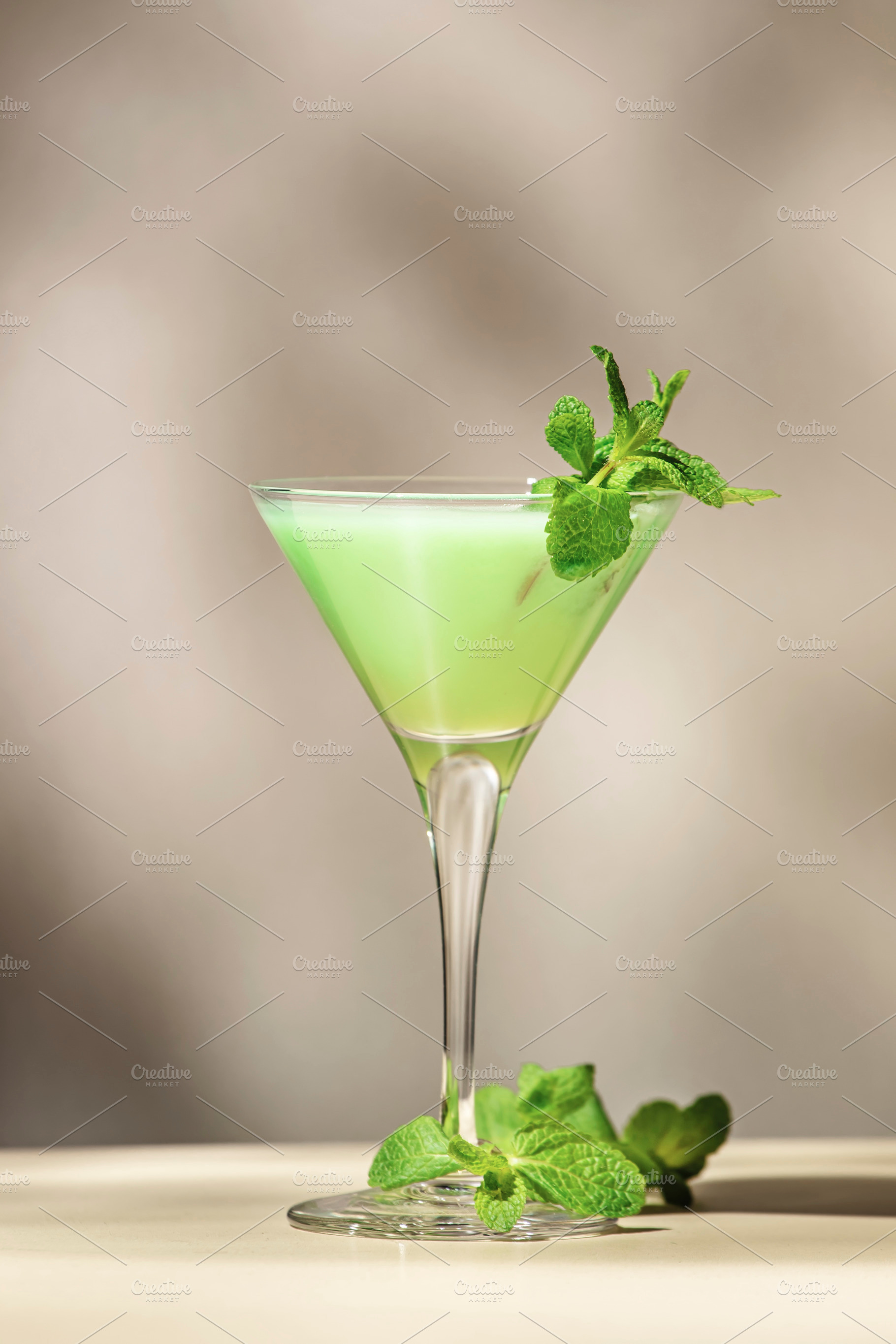 Grasshopper green alcoholic cocktail drink with mint liqueur, cr, a Food & Drink Photo by 5PH